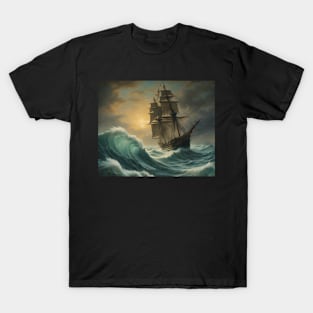 Ship Sailing Through The Deep Blue Sea T-Shirt